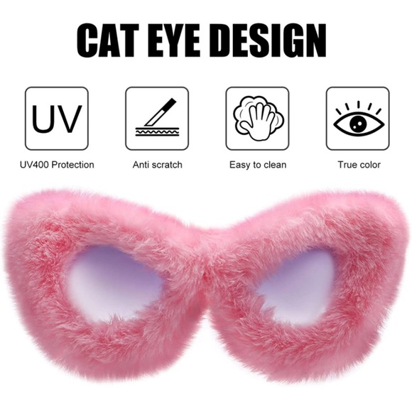 Pink Plush Fuzzy Cat Eye Sunglasses Punk Soft Velvet Shades Trendy main image 5